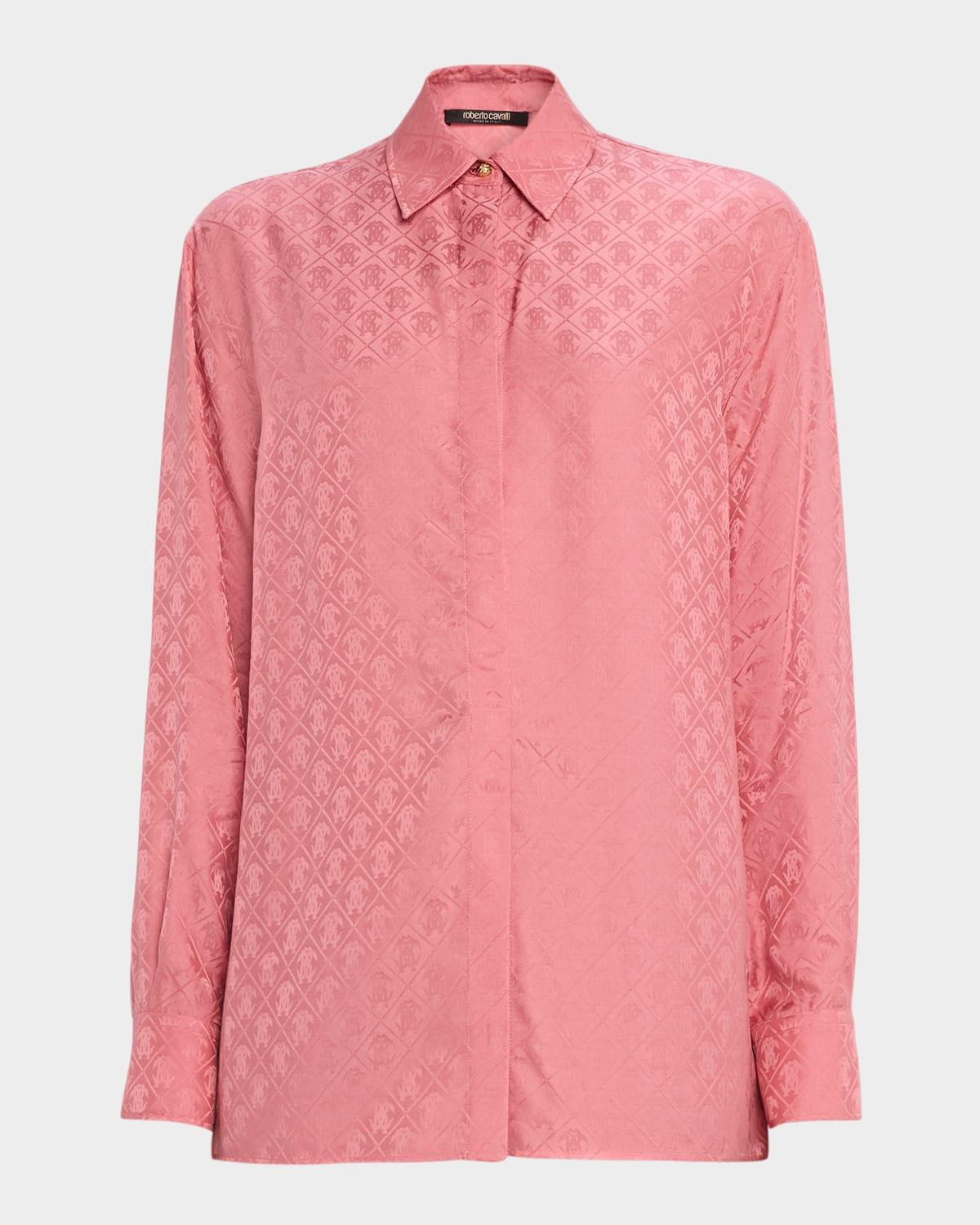 monogram silk jacquard button-down shirt