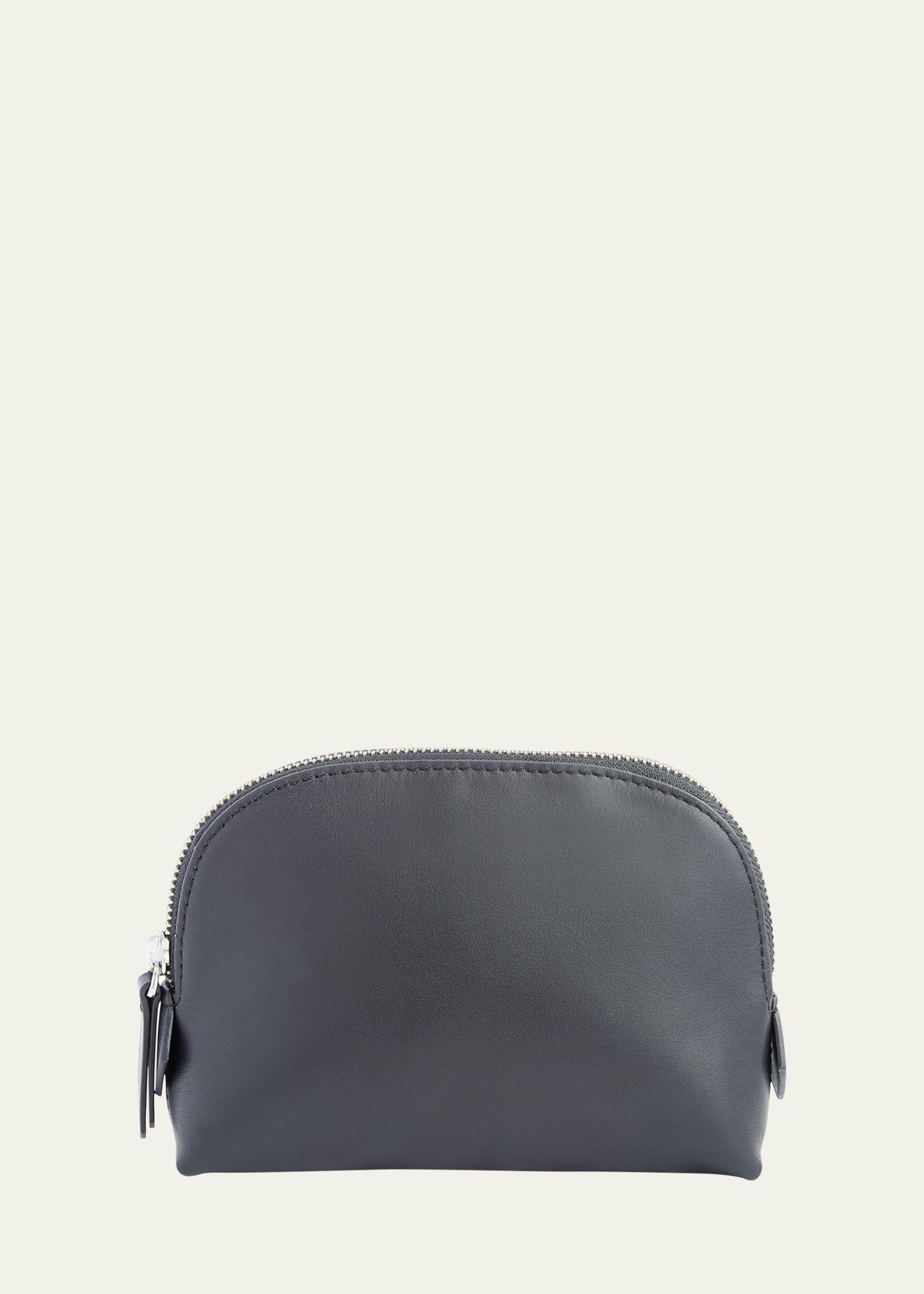 monogrammed compact leather cosmetic bag