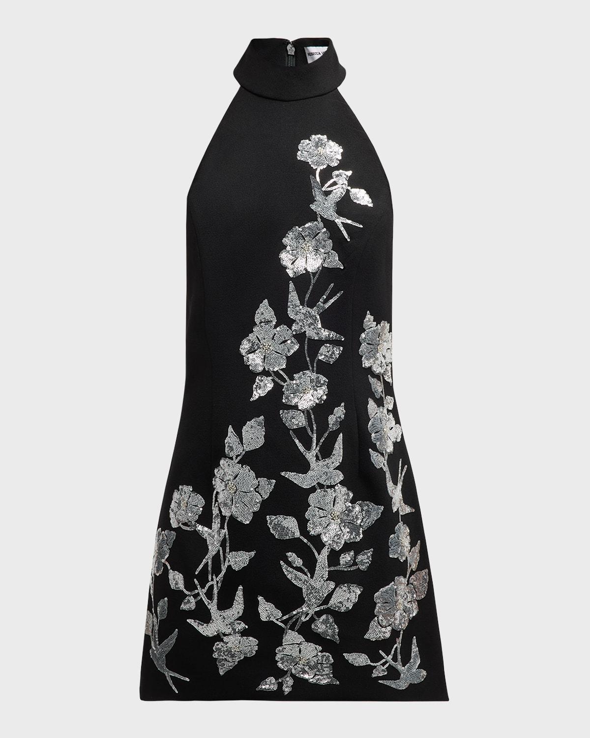 monroe floral embroidered halter mini dress