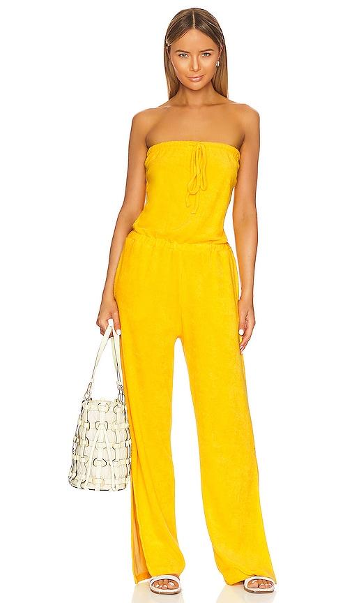 monrow bandeau jumpsuit in yellow.