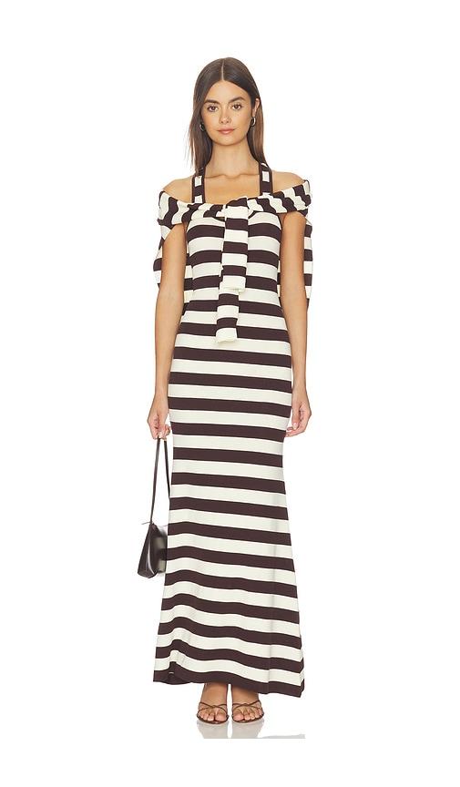 monse back knot knitted maxi dress in brown,ivory.