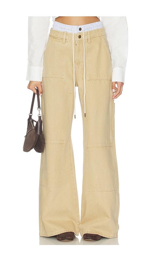 monse double waistband wide leg pant in tan.