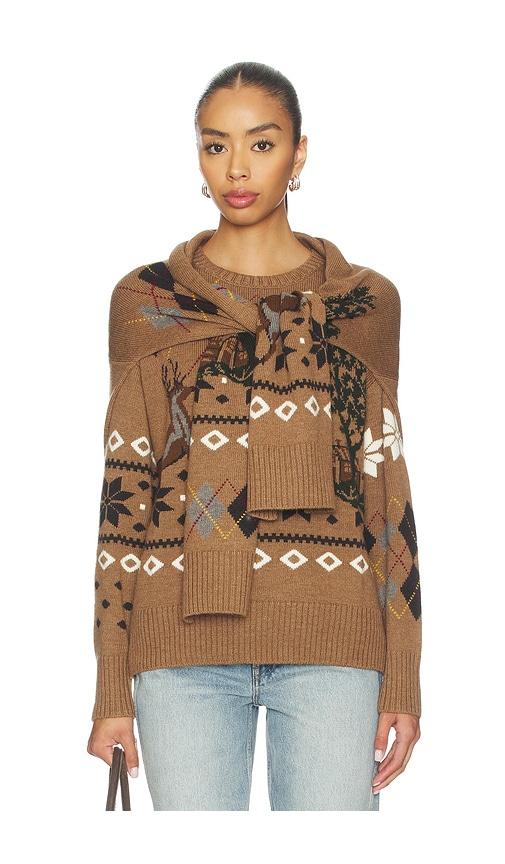 monse fair isle crewneck sweater with scarf in brown.