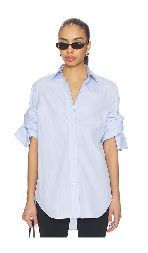 monse knotted sleeve shirt in baby blue,white.