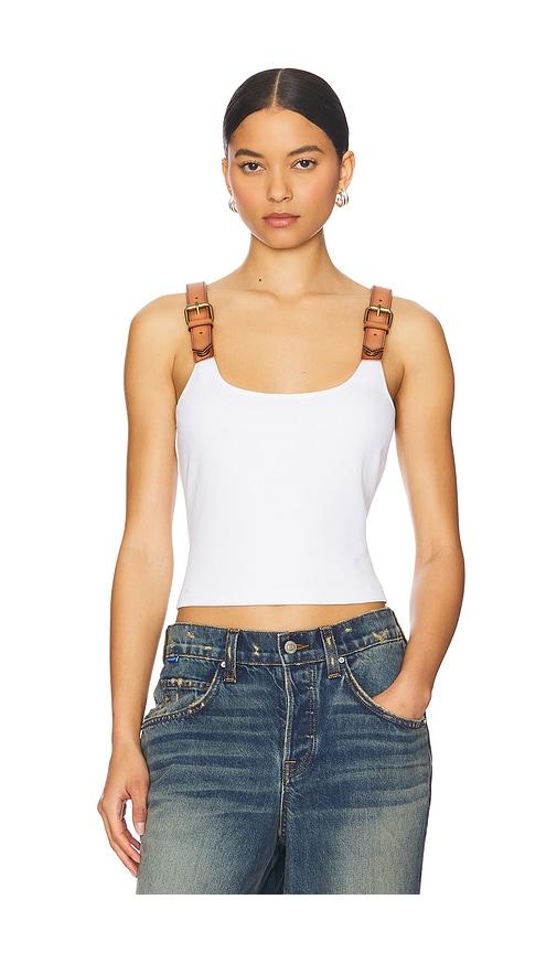 monse leather strap tank top in ivory.