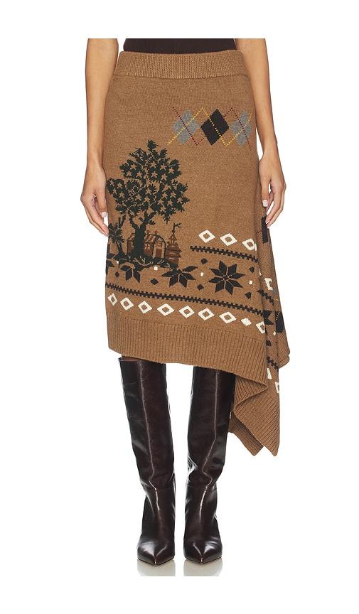 monse mixed fair isle midi skirt in brown.