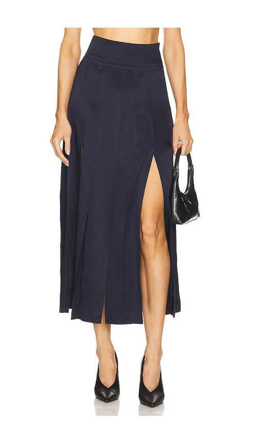 monse panel fringe skirt in blue.
