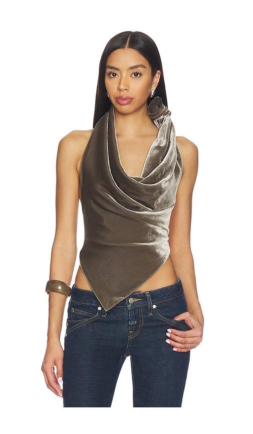 monse velvet leather strap halter top in brown.