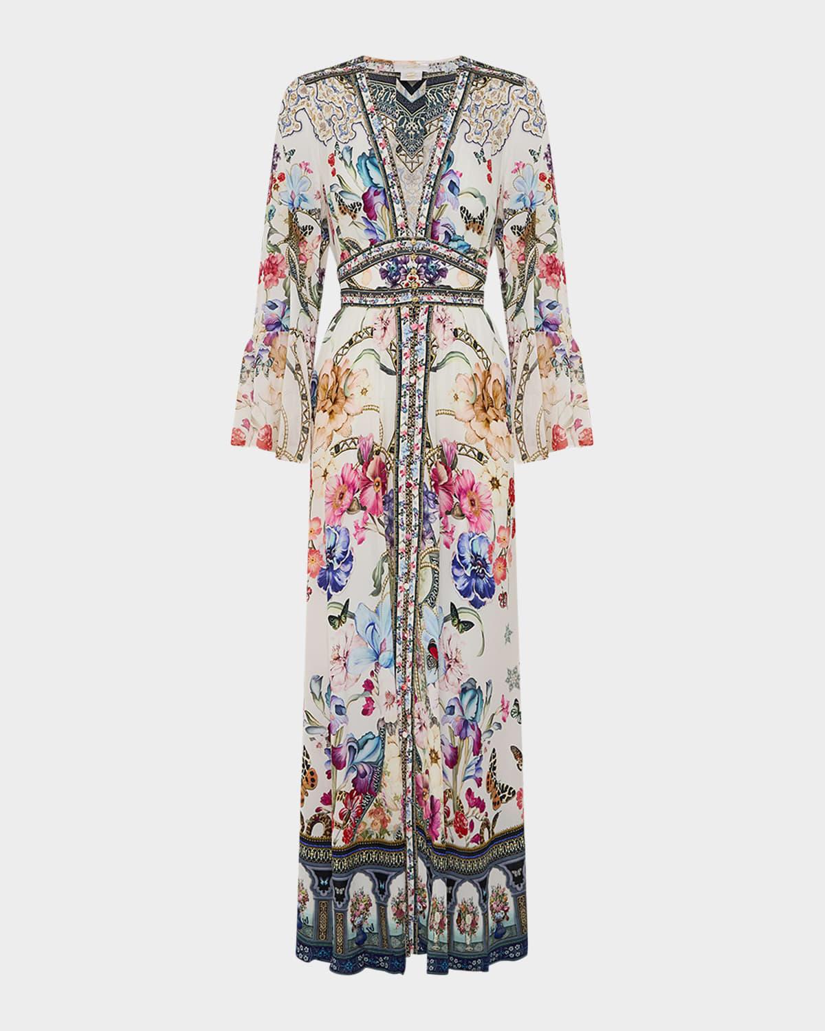 monserrate magic shaped waistband ruffle-sleeve maxi dress