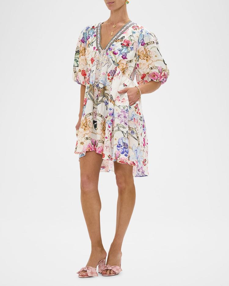 monserrate magic v-neck puff-sleeve mini dress