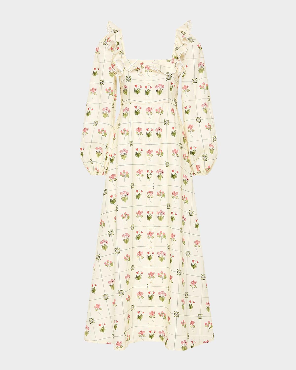 montana ruffle floral-print linen maxi dress