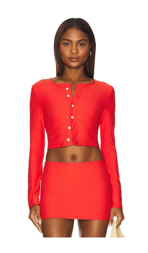 montce button-down cardi in red.