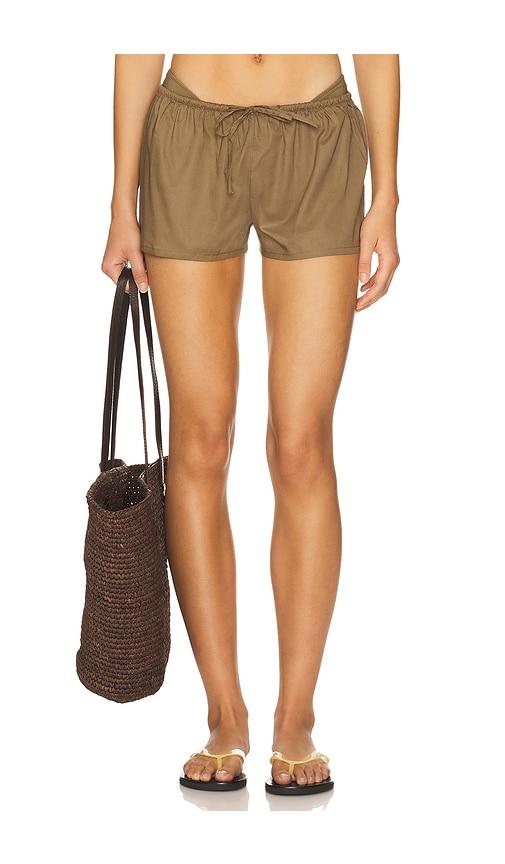 montce low-rise drawstring shorts in olive.