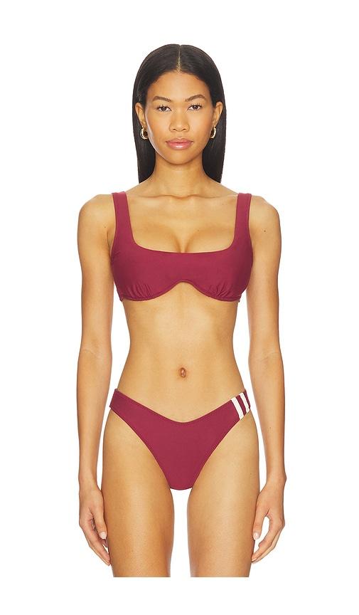montce sporty kaia bikini top in burgundy.