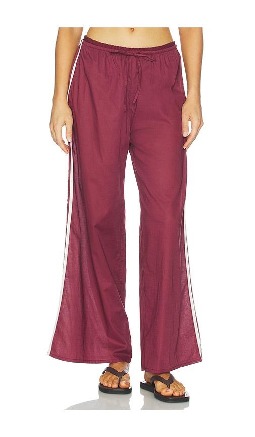 montce sporty wide leg pant in burgundy.