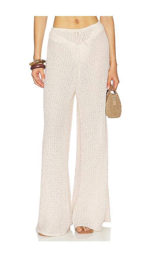 montce x elsa hosk drawstring wide leg pant in beige.