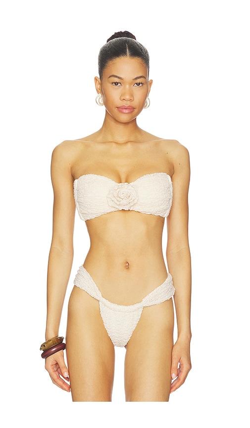 montce x elsa hosk rosa bandeau bikini top in beige.