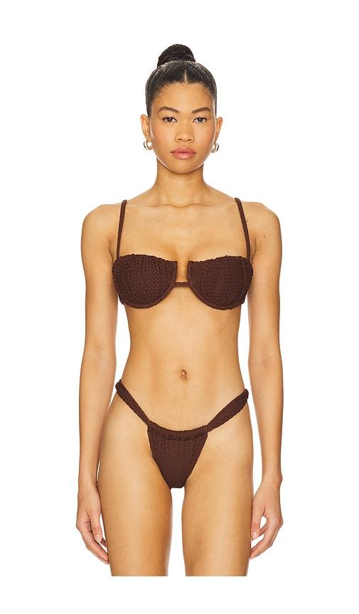 montce x revolve petal bikini top in chocolate.