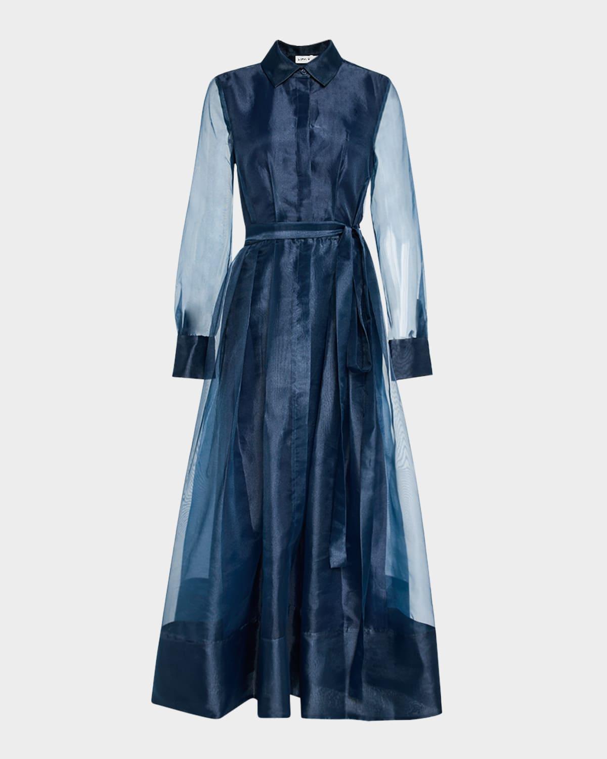 montgomery pleated organza maxi shirtdress