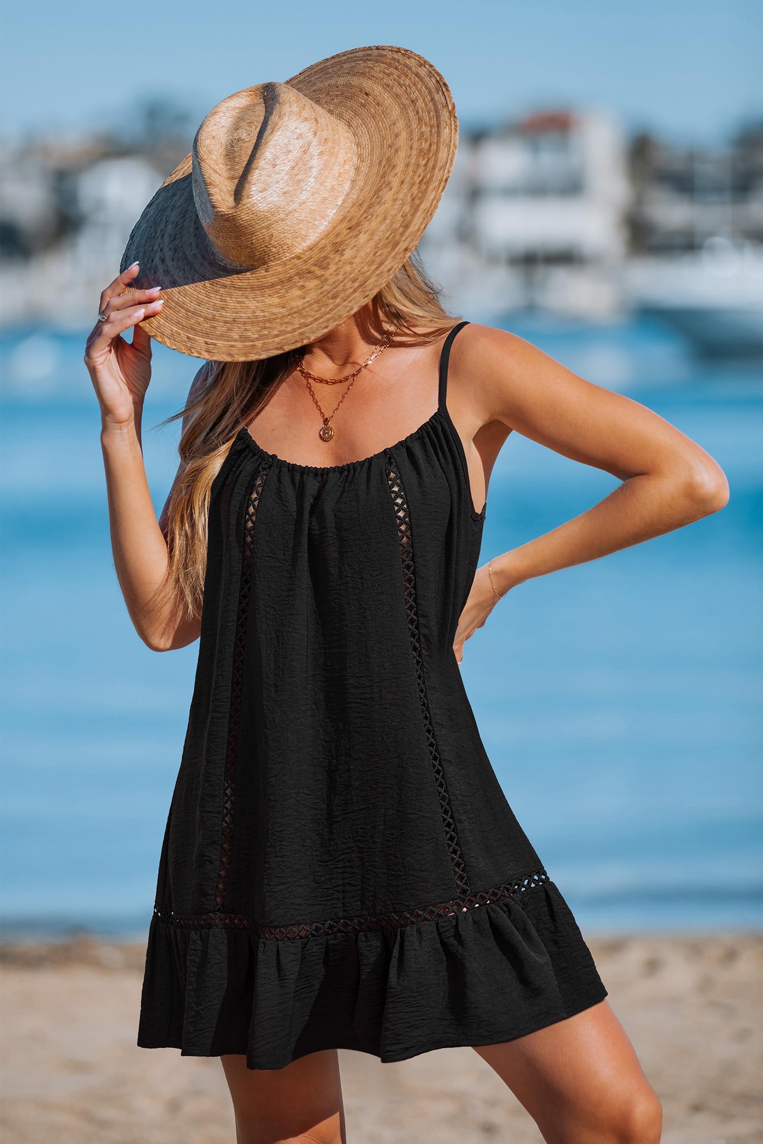 moonlit grace black cover-up mini dress - l