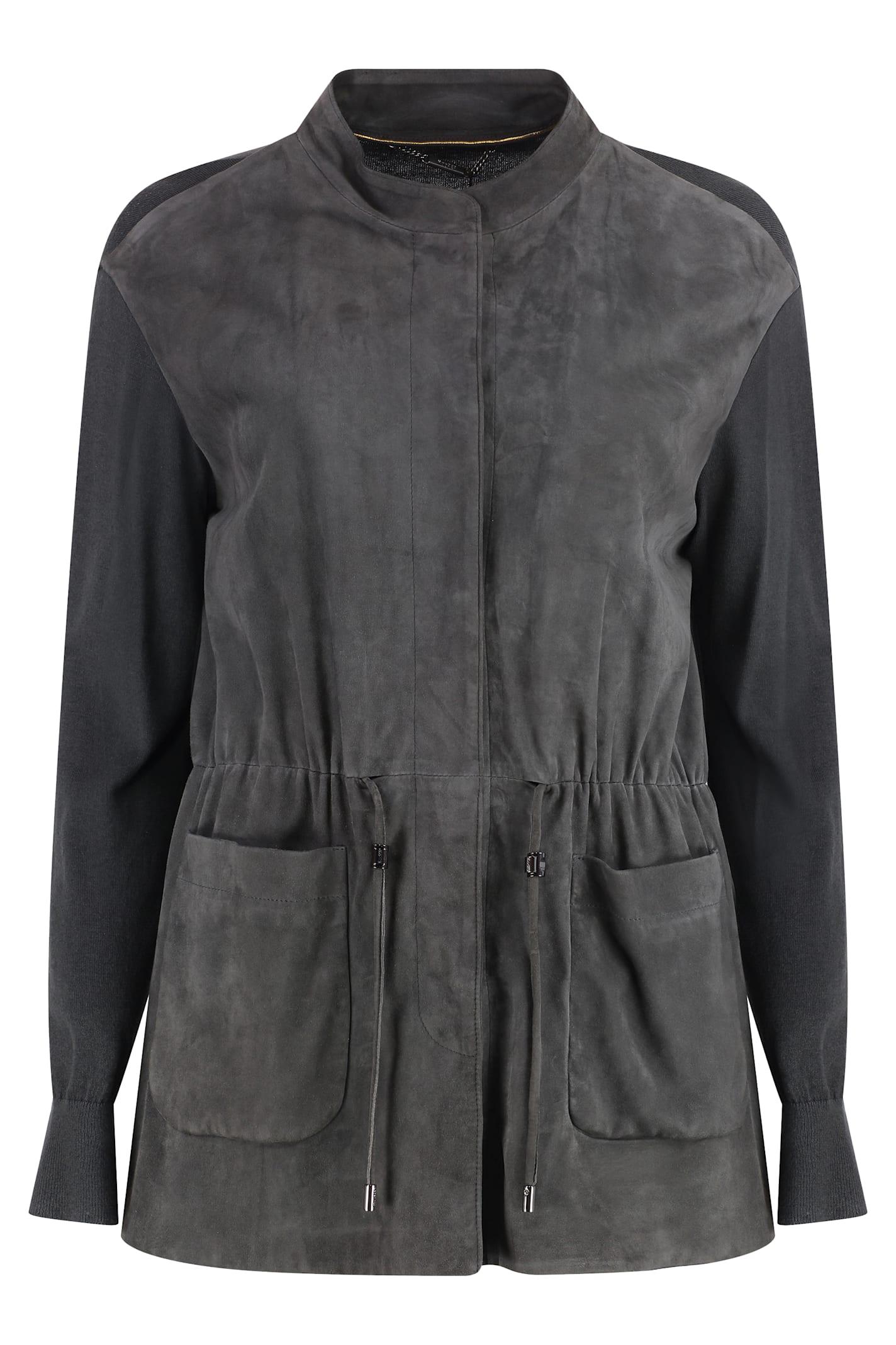 moorer cardigan with suede frontal panel