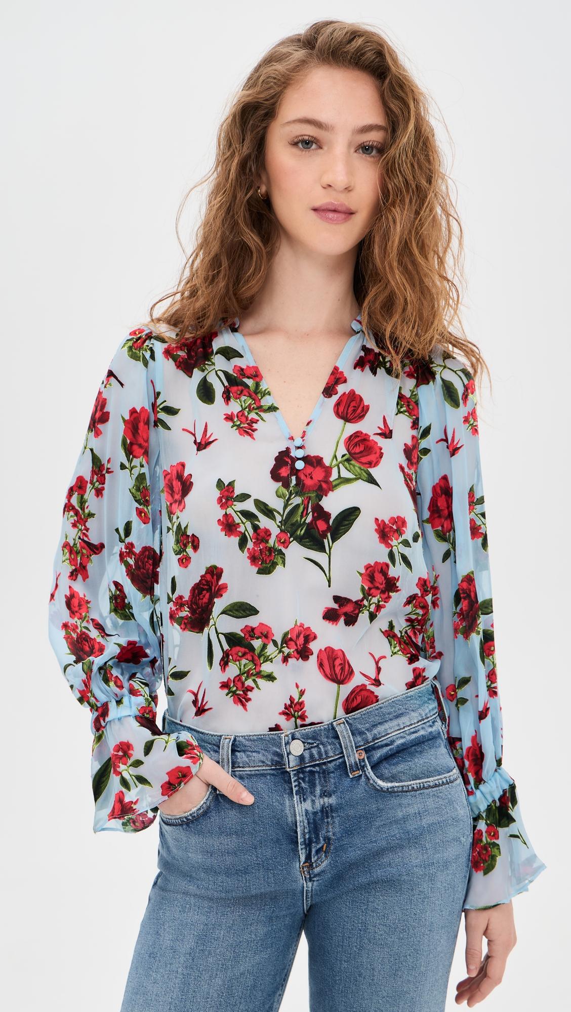 moranne blouson ruffle sleeve top