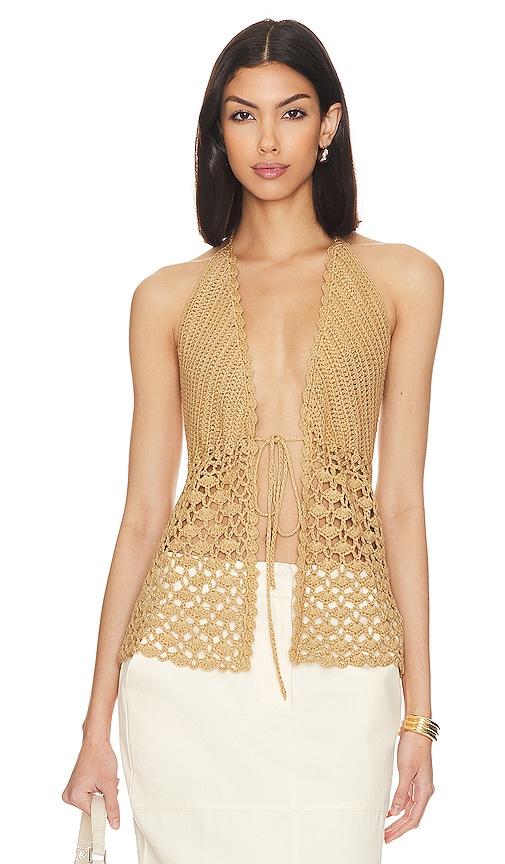 more to come alice tie front top in beige.