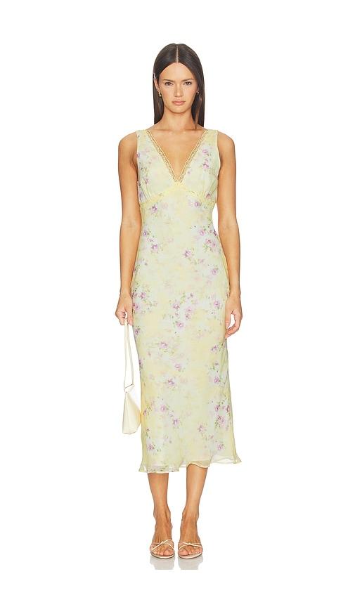 more to come alora midi dress in lemon.