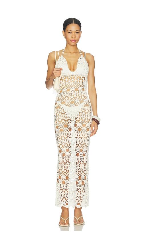 more to come ambar crochet maxi dress in ivory.