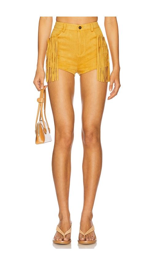 more to come autumn fringe short in tan.