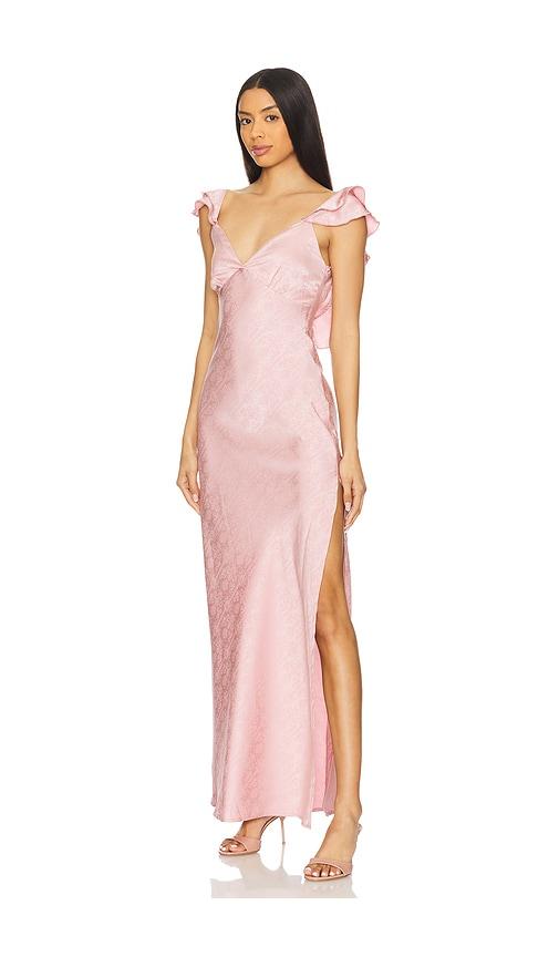 more to come becky ruffle maxi dress in blush.