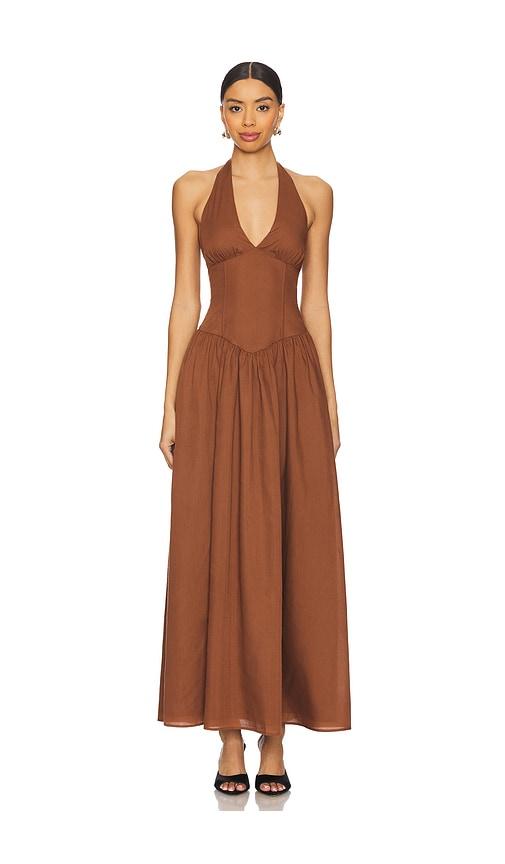 more to come bexley maxi dress in brown.
