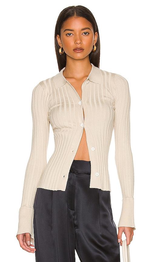 more to come brandy button front sweater in beige.