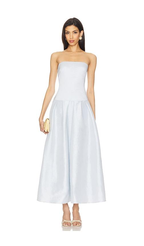more to come cambria strapless dress in blue.