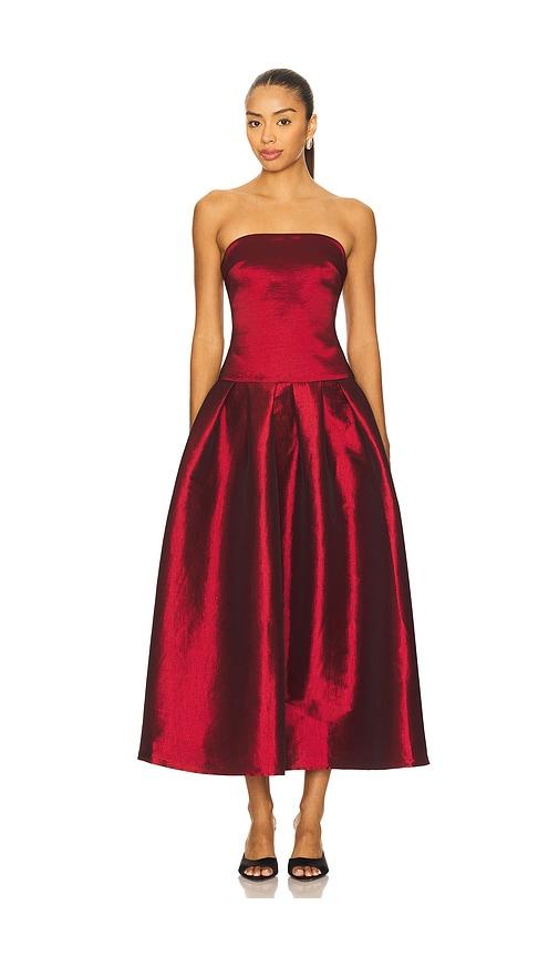 more to come cambria strapless dress in burgundy.