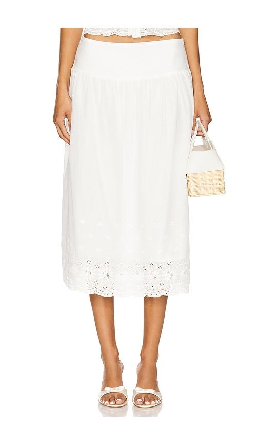 more to come cassandra midi skirt in white.