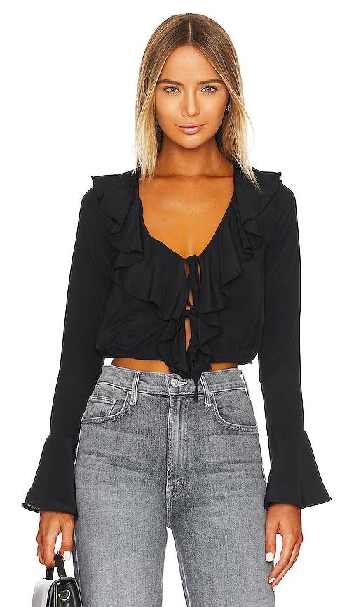 more to come denise ruffle tie top in black.