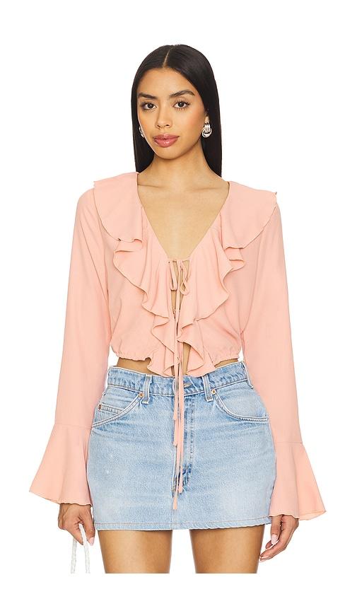 more to come denise ruffle tie top in pink.
