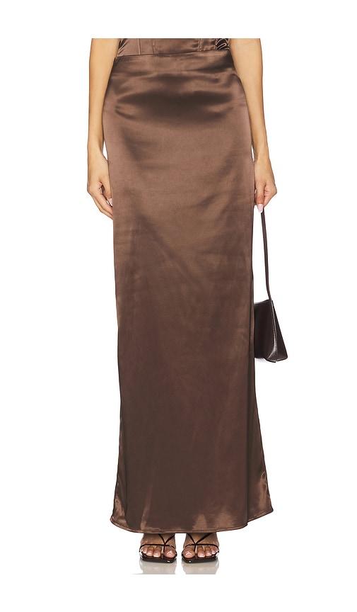 more to come elenor maxi skirt in brown.