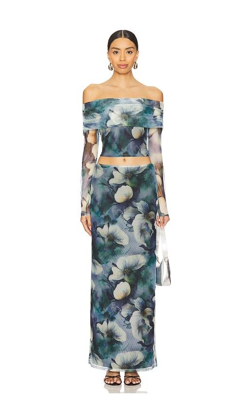 more to come esmeralda maxi skirt set in blue.