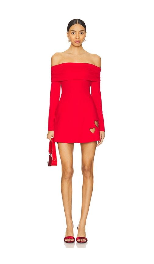 more to come everly off shoulder dress in red.