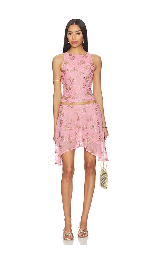 more to come foster mini skirt set in pink.