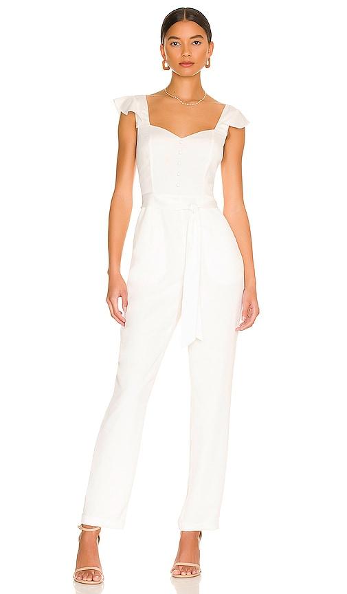 more to come gloria flutter jumpsuit in white.