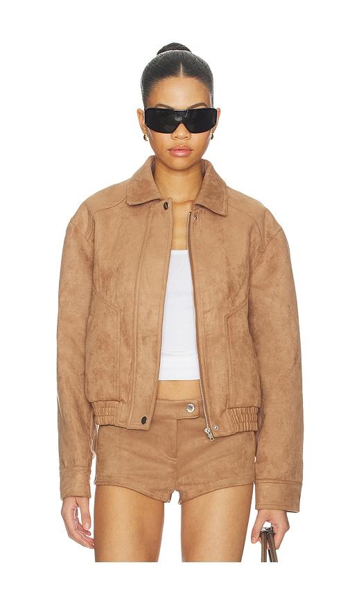 more to come graysen faux suede jacket in tan.