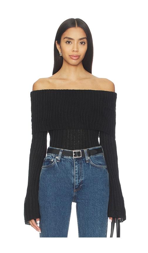 more to come ingrid off shoulder sweater in black.