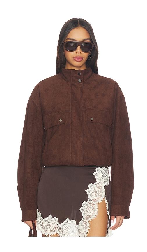 more to come kaydee faux suede jacket in brown.
