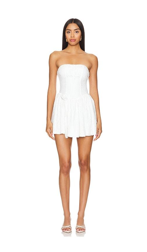 more to come klaudia strapless mini dress in white.