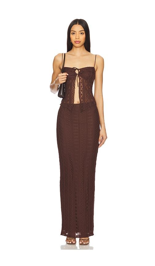 more to come lali maxi skirt set in brown.