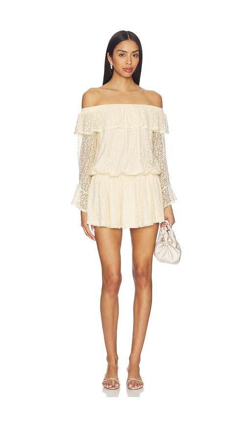 more to come libbie off shoulder mini dress in cream.