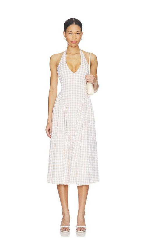 more to come lottie halter maxi dress in nude,white.